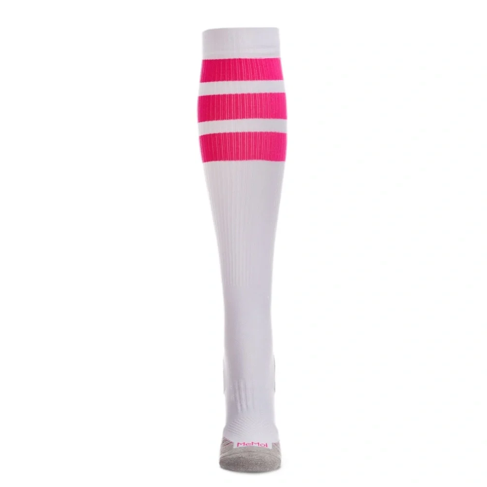 MEMOI RETRO STRIPE PERFORMANCE COMPRESSION KNEE HIGH SOCKS WHITE PINK MEDIUM NWT